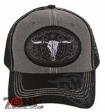 NEW! COW SKULL BULL HEAD RODEO HORSE SHOE STAR TRUCKER BALL CAP HAT GRAY BLACK