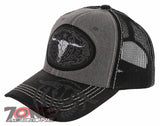 NEW! COW SKULL BULL HEAD RODEO HORSE SHOE STAR TRUCKER BALL CAP HAT GRAY BLACK