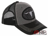 NEW! COW SKULL BULL HEAD RODEO HORSE SHOE STAR TRUCKER BALL CAP HAT GRAY BLACK