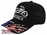 NEW! AMERICAN BIKER USA FLAG FLAME MOTO CHOPPERS BASEBALL CAP HAT BLACK