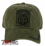US ARMY BIG AA 82ND AIRBORNE DIVISION DISTRESSED VINTAGE BASEBALL CAP HAT OLIVE