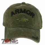 NEW! US ARMY ARMOR TANK DISTRESSED VINTAGE BASEBALL CAP HAT OLIVE