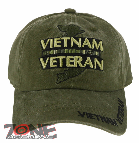 NEW! VIETNAM VETERAN MAP RIBBON BAR DISTRESSED VINTAGE BASEBALL CAP HAT OLIVE