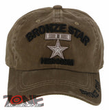 NEW! BRONZE STAR HEROISM STAR MEDAL DISTRESSED VINTAGE BASEBALL CAP HAT TAN