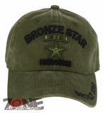 NEW! BRONZE STAR HEROISM STAR MEDAL DISTRESSED VINTAGE BASEBALL CAP HAT OLIVE