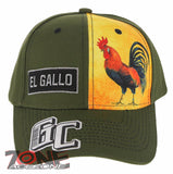 NEW! EL GALLO ROOSTER MEXICAN LOTERIA BINGO SNAPBACK BASEBALL CAP HAT OLIVE