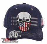 NEW! SKULL USA FLAG MASK SKELETON SNAPBACK BASEBALL CAP HAT NAVY