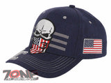 NEW! SKULL USA FLAG MASK SKELETON SNAPBACK BASEBALL CAP HAT NAVY