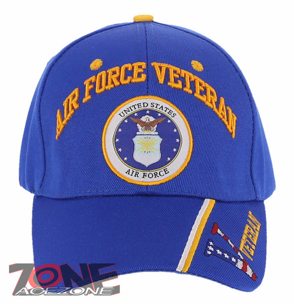 NEW! USAF AIR FORCE ROUND FRONT VETERAN FLAG BASEBALL CAP HAT BLUE