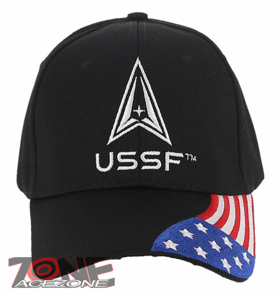 NEW! USSF US SPACE FORCE USA FLAG BASEBALL CAP HAT BLACK
