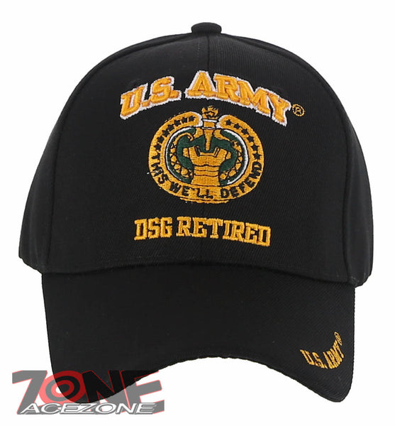 NEW! US ARMY DSG RETIRED BASEBALL CAP HAT BLACK