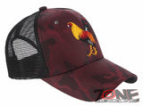 BIG COCK ROOSTER FIGHT MESH TRUCKER SNAPBACK BALL CAP HAT CAMOUFLAGE BURGUNDY