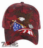 NEW! USA EAGLE FLAG BASEBALL CAP HAT BURGUNDY ALL CAMOUFLAGE