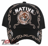 NEW! NATIVE PRIDE WOLF SIDE VISOR FEATHERS BASEBALL CAP HAT BLACK