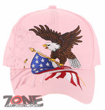 NEW! EAGLE USA FLAG SHADOW MILITARY BASEBALL CAP HAT LIGHT PINK