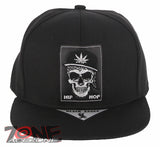 NEW! SKULL HIPHOP MARIJUANA WEED FLAT BILL SNAPBACK BASEBALL CAP HAT BLACK