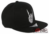 NEW! SKELETON HAND HANG LOOSE FINGER FLAT BILL SNAPBACK BASEBALL CAP HAT BLACK