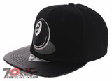 NEW! 8 BALL BLACK FAUX LEATHER VISOR FLAT BILL SNAPBACK BASEBALL CAP HAT BLACK