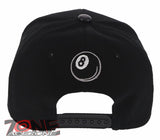 NEW! 8 BALL BLACK FAUX LEATHER VISOR FLAT BILL SNAPBACK BASEBALL CAP HAT BLACK