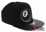 NEW! 8 BALL BLACK FAUX LEATHER VISOR FLAT BILL SNAPBACK BASEBALL CAP HAT BLACK