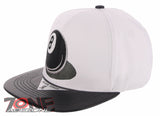 NEW! 8 BALL BLACK FAUX LEATHER VISOR FLAT BILL SNAPBACK BASEBALL CAP HAT WHITE