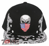 NEW! SKULL USA MASK SKELETON FLAT BILL BANDANA SNAPBACK BASEBALL CAP HAT BLACK