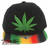 NEW! MARIJUANA WEED CANNABIS FLAT BILL SNAPBACK BASEBALL CAP HAT BLACK RASTA