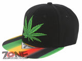 NEW! MARIJUANA WEED CANNABIS FLAT BILL SNAPBACK BASEBALL CAP HAT BLACK RASTA