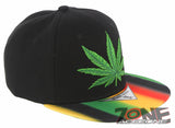 NEW! MARIJUANA WEED CANNABIS FLAT BILL SNAPBACK BASEBALL CAP HAT BLACK RASTA