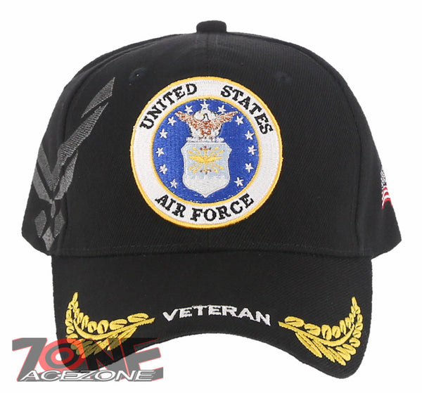 NEW! US AIR FORCE USAF ROUND VETERAN LEAF SHADOW CAP HAT BLACK