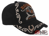 NEW! RODEO 100% COWBOY RIDER HORSESHOE COWBOY BASEBALL CAP HAT BLACK