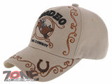 NEW! RODEO 100% COWBOY RIDER HORSESHOE COWBOY BASEBALL CAP HAT TAN