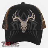 NEW! DEER HUNTER SKULL BUCK OUTDOOR SPORTS BASEBALL CAP HAT BLACK CAMO