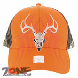 NEW! DEER HUNTER SKULL BUCK OUTDOOR SPORTS BASEBALL CAP HAT ORANGE CAMO