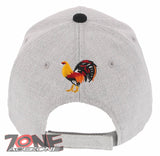 NEW! BIG COCK ROOSTER FIGHT BASEBALL CAP HAT GRAY BLACK