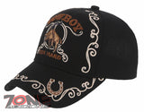 NEW! COWBOY RIDE HARD RIDER HORSESHOE COWBOY BASEBALL CAP HAT BLACK