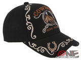 NEW! COWBOY RIDE HARD RIDER HORSESHOE COWBOY BASEBALL CAP HAT BLACK