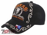 NEW! TEXAS COW SKULL BULL HEAD LONE STAR STATE FLAG BASEBALL CAP HAT BLACK