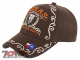 NEW! TEXAS COW SKULL BULL HEAD LONE STAR STATE FLAG BASEBALL CAP HAT BROWN