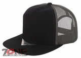 7 PANEL FLAT BILL SNAPBACK TRUCKER BASEBALL CAP HAT GRAY BLACK