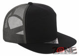 7 PANEL FLAT BILL SNAPBACK TRUCKER BASEBALL CAP HAT GRAY BLACK