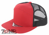 7 PANEL FLAT BILL SNAPBACK TRUCKER BASEBALL CAP HAT RED