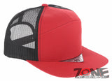 7 PANEL FLAT BILL SNAPBACK TRUCKER BASEBALL CAP HAT RED