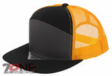 7 PANEL FLAT BILL SNAPBACK TRUCKER BASEBALL CAP HAT YELLOW CHARCOAL GRAY BLACK