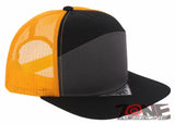 7 PANEL FLAT BILL SNAPBACK TRUCKER BASEBALL CAP HAT YELLOW CHARCOAL GRAY BLACK