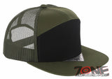 7 PANEL FLAT BILL SNAPBACK TRUCKER BASEBALL CAP HAT OLIVE BLACK