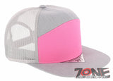 7 PANEL FLAT BILL SNAPBACK TRUCKER BASEBALL CAP HAT GRAY PINK