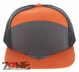 7 PANEL FLAT BILL SNAPBACK TRUCKER BASEBALL CAP HAT ORANGE CHARCOAL GRAY