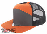 7 PANEL FLAT BILL SNAPBACK TRUCKER BASEBALL CAP HAT ORANGE CHARCOAL GRAY