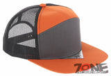 7 PANEL FLAT BILL SNAPBACK TRUCKER BASEBALL CAP HAT ORANGE CHARCOAL GRAY